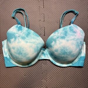 Victoria's Secret PINK T-shirt Bra 34D Underwire Smooth Cup Turquoise Tie Dye